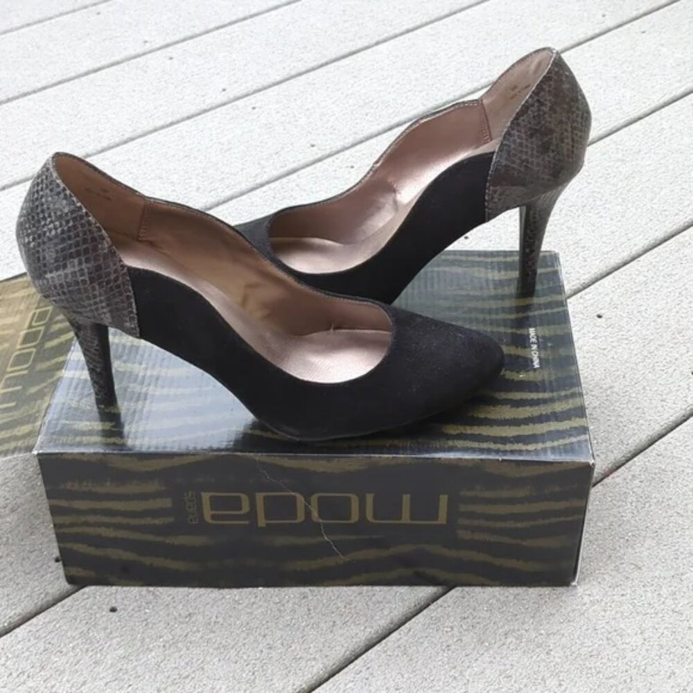 NWT Moda Patent Snakeskin and Suede Lexi Heels | Suede Scallop Heels